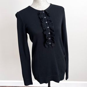 Gap Sweater Ruffle Front Sweater Crew Neck Pullover Top Black Small